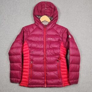 Eddie Bauer Down Puffer Jacket Girls Medium (10/12) Red Pink First Ascent Hooded